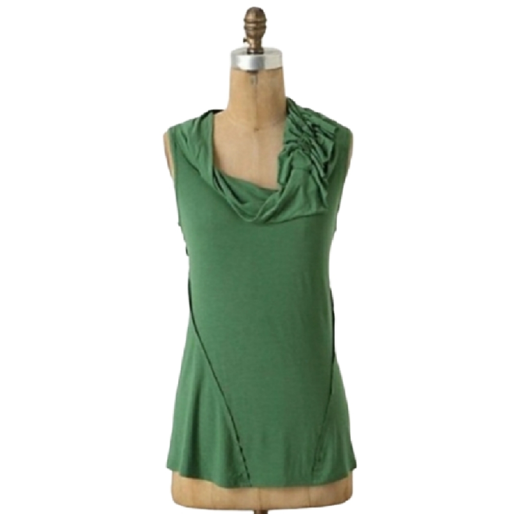 C. Keer Anthropologie Green Jersey Draped Neckline Size S Draped Sleeveless Top